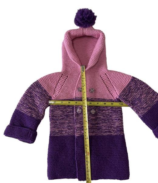 Hand Knitted Baby Bennie Hoodie – Pink & Purple Winter Sweater with 4 Buttons | SANIYE - Image 8