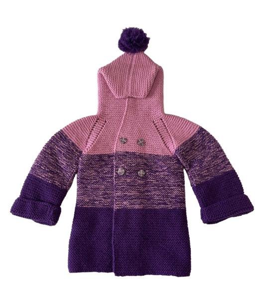 Hand Knitted Baby Bennie Hoodie – Pink & Purple Winter Sweater with 4 Buttons | SANIYE - Image 6