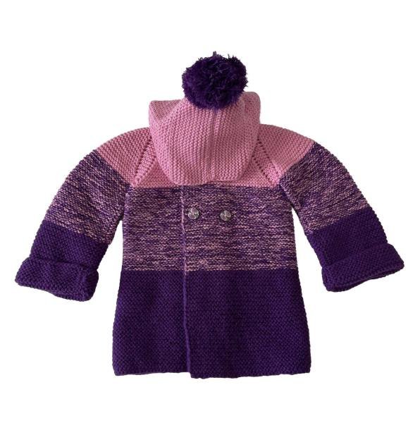 Hand Knitted Baby Bennie Hoodie – Pink & Purple Winter Sweater with 4 Buttons | SANIYE - Image 5