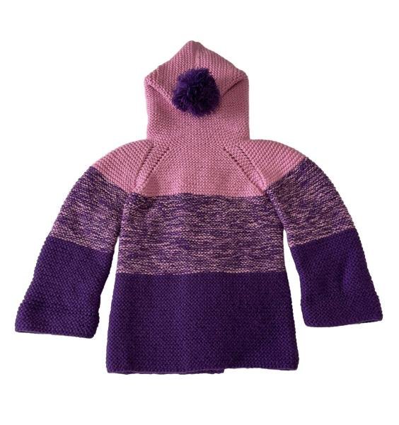 Hand Knitted Baby Bennie Hoodie – Pink & Purple Winter Sweater with 4 Buttons | SANIYE - Image 7