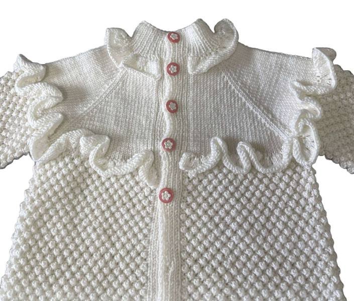 Saniye, Hand Knitted,Baby,Turtleneck Neckline Spring White Button up Pink Floral - Image 4