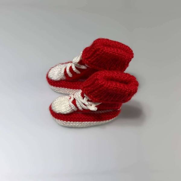 SANIYE Baby Knit Sneaker Booties - Red & Cream 2 SANIYE Baby Knit Sneaker Booties - Red & Cream - Image 2
