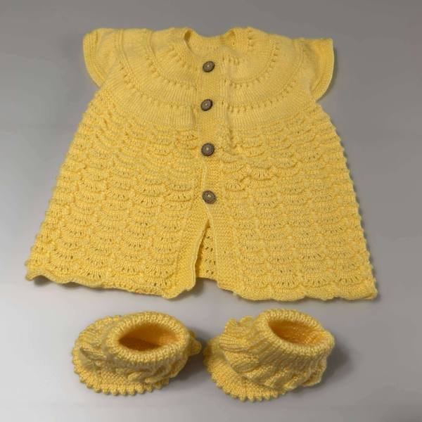 SANIYE Baby Girls Butter Yellow Cable Knit Dress & Socks Set 2 SANIYE Baby Girls Butter Yellow Cable Knit Dress & Socks Set - Image 2