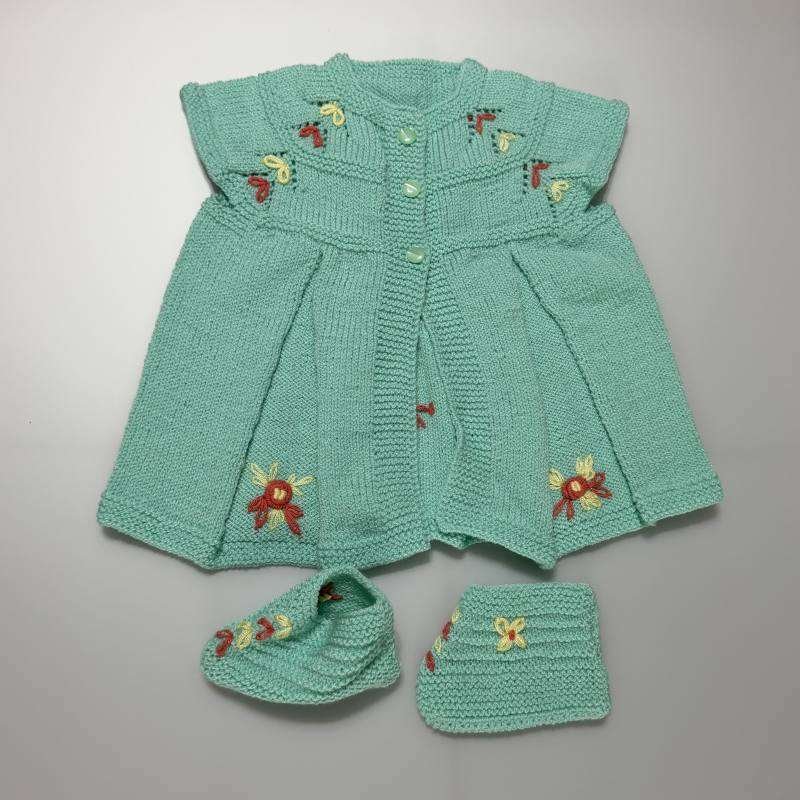SANIYE Baby Girls Mint Embroidered Knit Dress 2 IMG 7043
