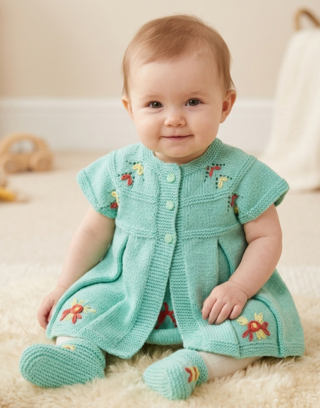 SANIYE Baby Girls Mint Embroidered Knit Dress