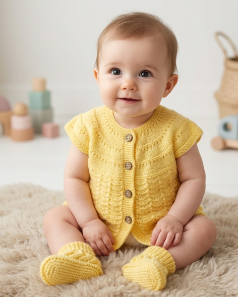 SANIYE Baby Girls Butter Yellow Cable Knit Dress & Socks Set