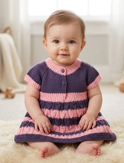 SANIYE Baby Girls Pink & Purple Striped Knit Dress
