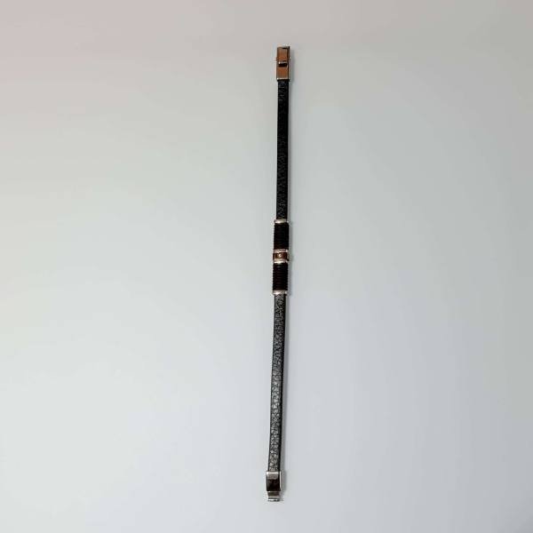 SANIYE Men's Slim Black Leather Bracelet with Brown Wrap & Rose Gold Crystal Bead 3 SANIYE Men's Slim Black Leather Bracelet with Brown Wrap & Rose Gold Crystal Bead - Image 3