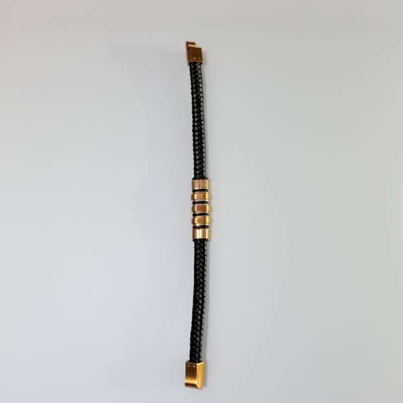 SANIYE Men's Black Braided Leather Bracelet with Rose Gold Cylinder Beads 2 IMG 7091