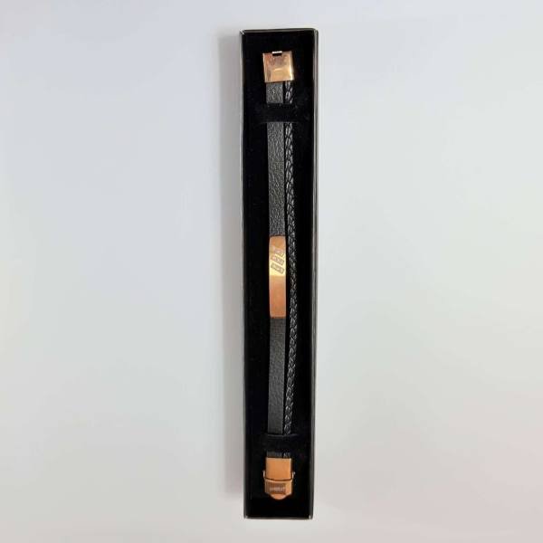 SANIYE Men's Black Braided Leather Bracelet with Rose Gold Diamond Plate 7 SANIYE Men's Black Braided Leather Bracelet with Rose Gold Diamond Plate - Image 7