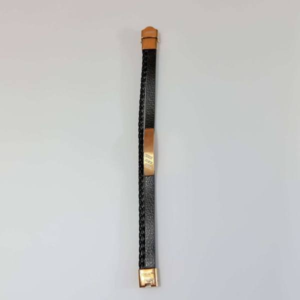 SANIYE Men's Black Braided Leather Bracelet with Rose Gold Diamond Plate 6 SANIYE Men's Black Braided Leather Bracelet with Rose Gold Diamond Plate - Image 6