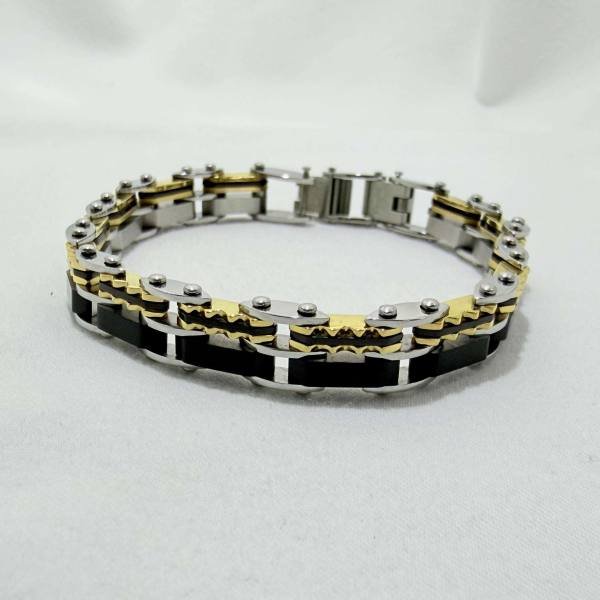 SANIYE Men's Tri-Tone Black Gold Silver Stainless Steel Chain Bracelet 2 SANIYE Men's Tri-Tone Black Gold Silver Stainless Steel Chain Bracelet - Image 2