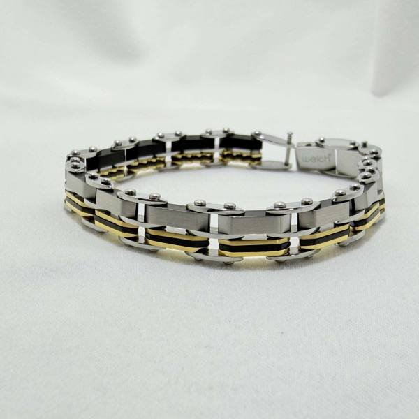 SANIYE Men's Tri-Tone Black Gold Silver Stainless Steel Chain Bracelet 3 SANIYE Men's Tri-Tone Black Gold Silver Stainless Steel Chain Bracelet - Image 3