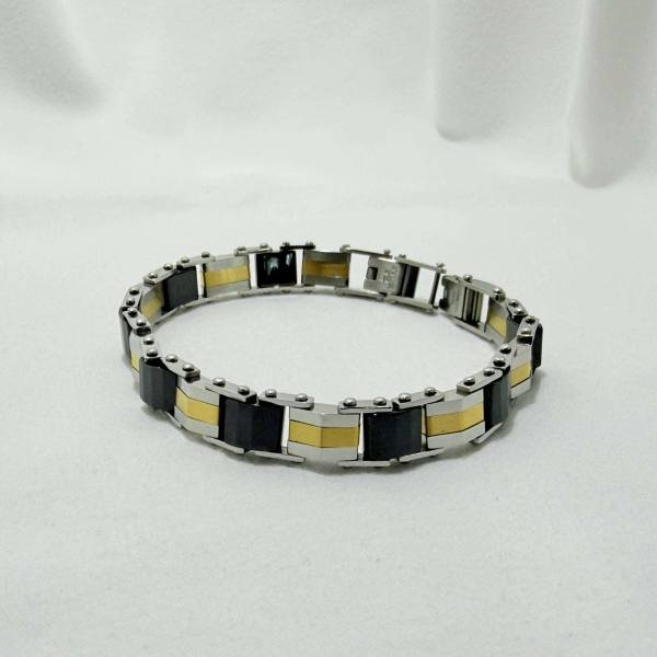SANIYE Men's Silver Black Gold Tri-Color Stainless Steel Link Bracelet 2 SANIYE Men's Silver Black Gold Tri-Color Stainless Steel Link Bracelet - Image 2