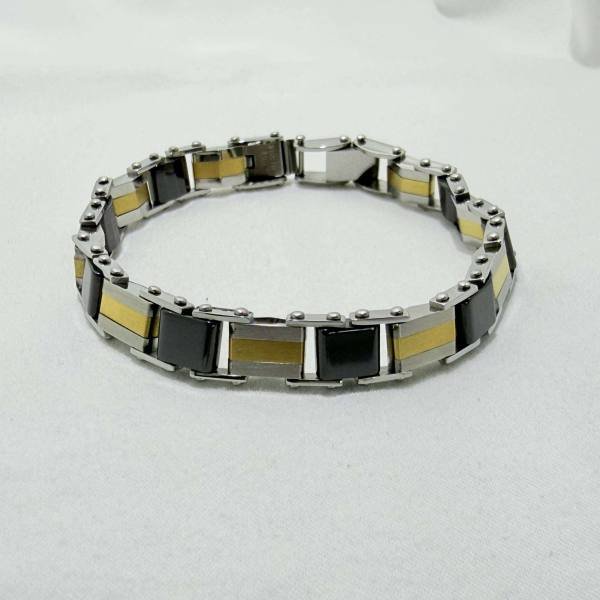 SANIYE Men's Silver Black Gold Tri-Color Stainless Steel Link Bracelet 3 SANIYE Men's Silver Black Gold Tri-Color Stainless Steel Link Bracelet - Image 3