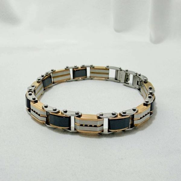 SANIYE Men's Reversible Tri-Tone Steel Link Bracelet - Black, Silver & Rose Gold 2 SANIYE Men's Reversible Tri-Tone Steel Link Bracelet - Black, Silver & Rose Gold - Image 2