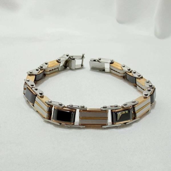 SANIYE Men's Reversible Tri-Tone Steel Link Bracelet - Black, Silver & Rose Gold 3 SANIYE Men's Reversible Tri-Tone Steel Link Bracelet - Black, Silver & Rose Gold - Image 3