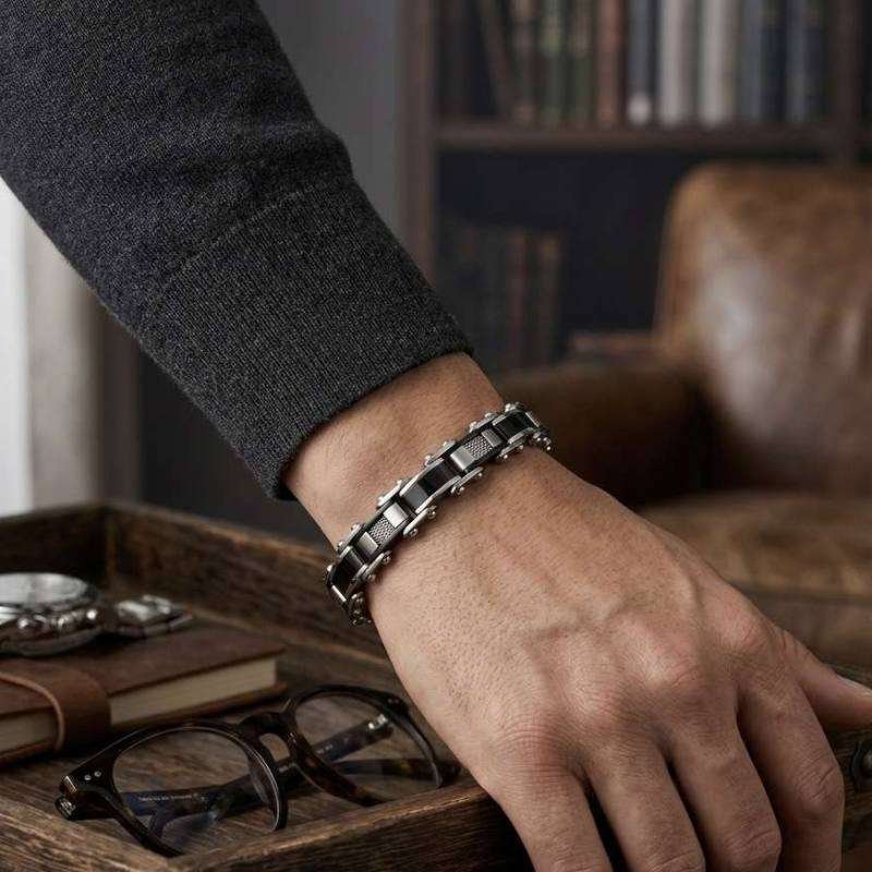 SANIYE Men's Reversible Double-Sided Stainless Steel Link Bracelet