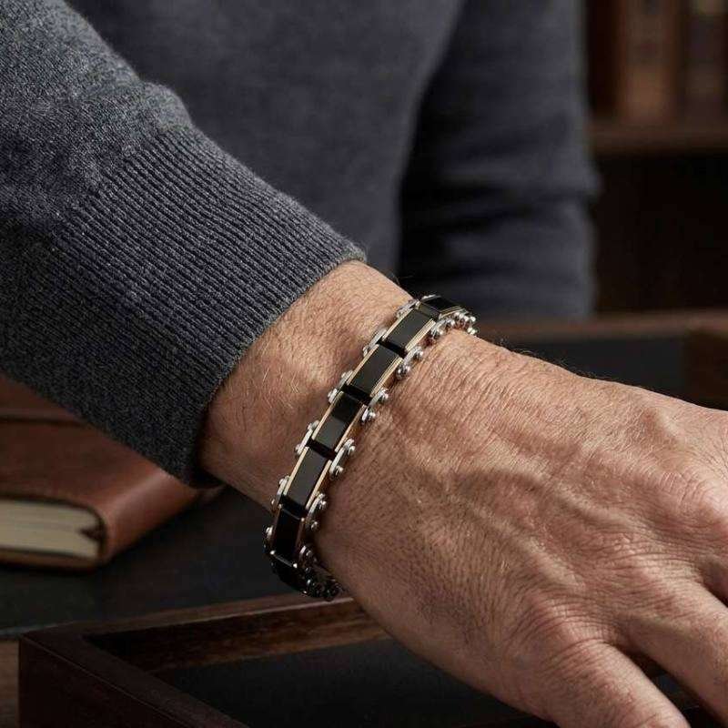SANIYE Men's Rose Gold & Black Reversible Stainless Steel Link Bracelet